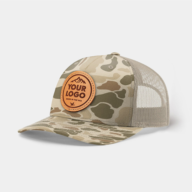 Richardson 112 Printed Five Panel Trucker, Custom Leather Patch Hat Richardson 112 Printed Five Panel Trucker, Custom Leather Patch Hat