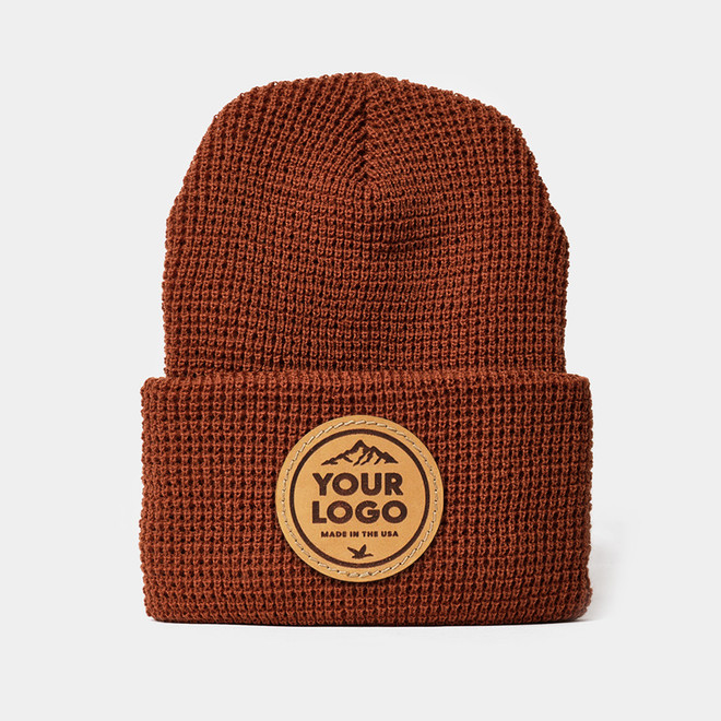 Richardson 146 Waffle Knit Beanie w/Cuff, Custom Leather Patch Hat Richardson 146 Waffle Knit Beanie w/Cuff, Custom Leather Patch Hat