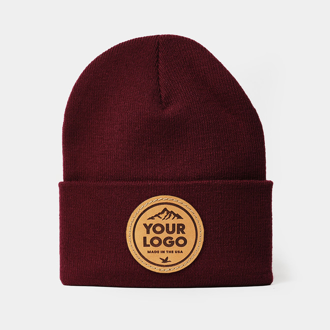 Richardson R18 Solid Beanie w/Cuff, Custom Leather Patch Hat