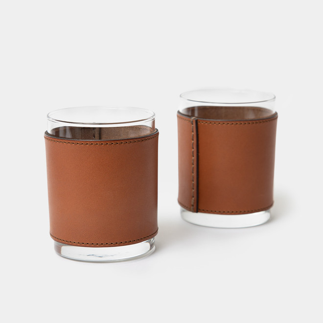 Leather Wrapped Rocks Glass Set (Set of 2)