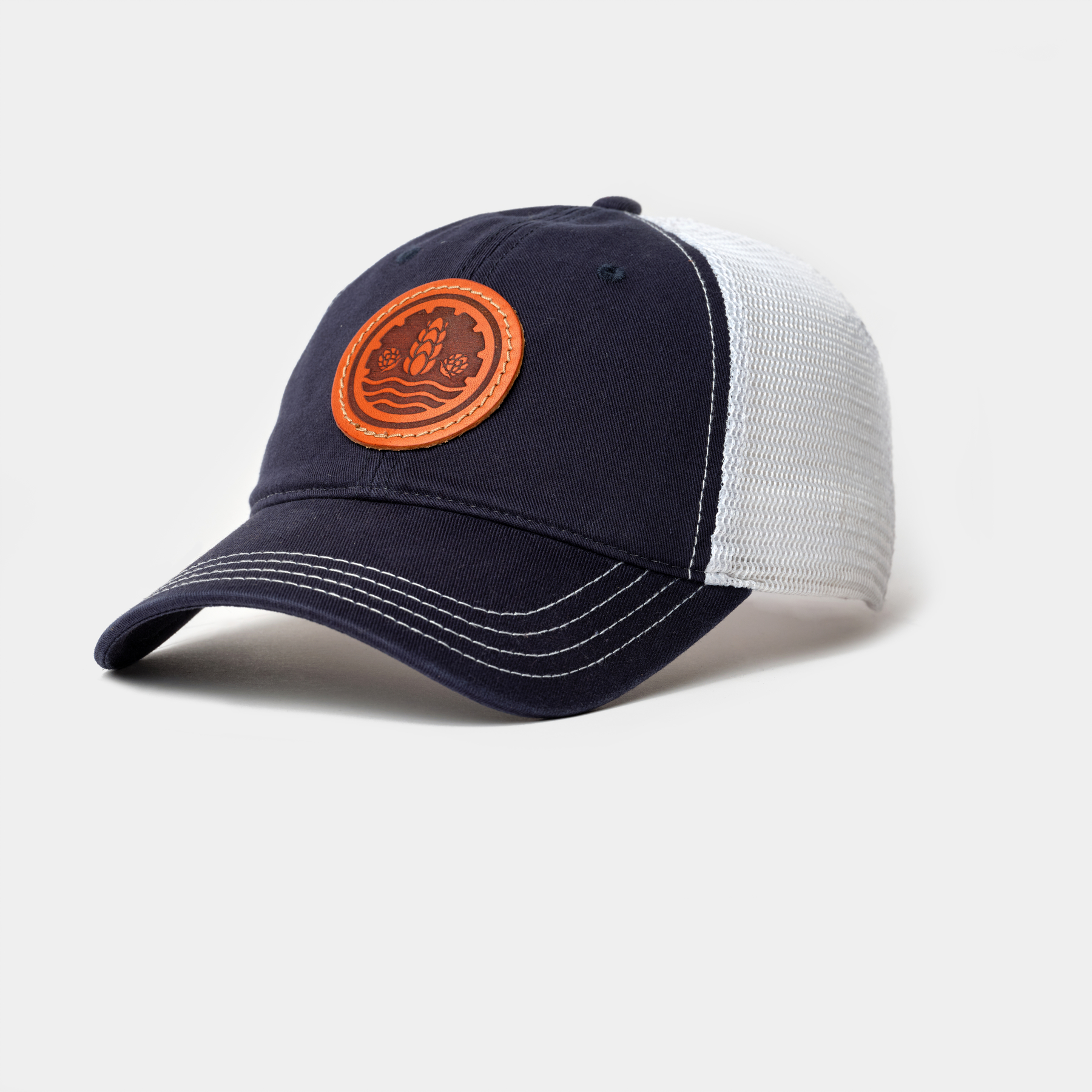 Custom Garment Washed Trucker Hat with Round Brewery Logo