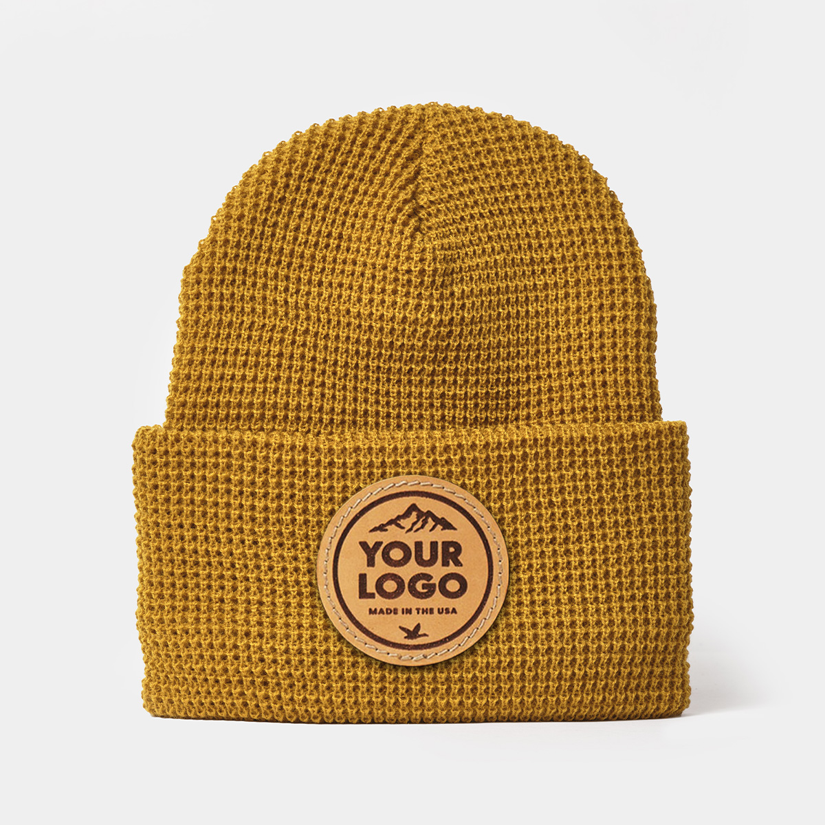 Richardson 146 Waffle Knit Beanie w/Cuff, Custom Leather Patch Hat