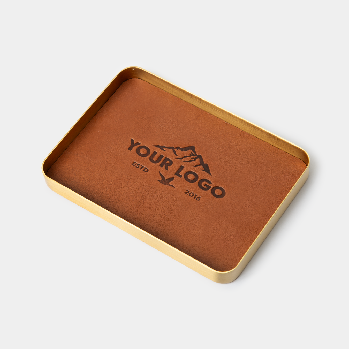 Brass Tray with Leather Insert, Custom Logo (12 Piece Minimum