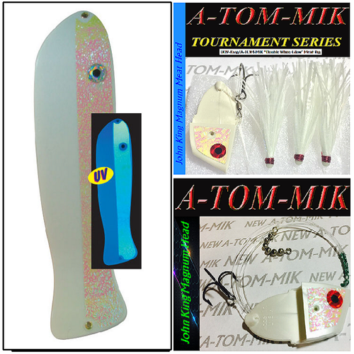 13" Oki Kingfisher/A-TOM-MIK Combo's White Casper/White Glow Meat Rig (3 pcs)