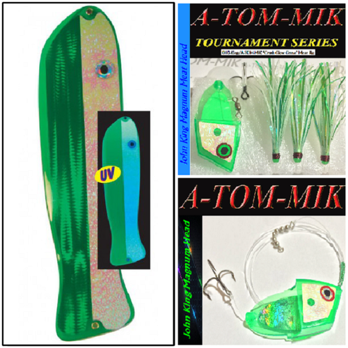 13" Oki Kingfisher/A-TOM-MIK Combo's Green Casper/Green Glow Meat Rig (3 pcs)