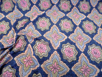 Discount Fabric Printed Spandex 4 way Stretch Slate Blue Pink Taupe Floral A202