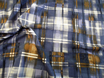 Discount Fabric Printed Spandex Stretch Slate Gray Grey Cream Brown Plaid A406