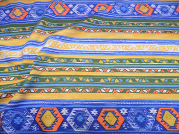 Fabric Printed Spandex Stretch Yellow Orange Green Blue Striped Aztec D304