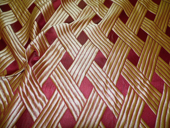 Fabric Robert Allen Beacon Hill Soubrette Garnet Gold Lattice Silk Drapery *J18