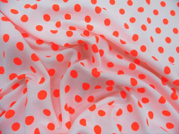 Printed Liverpool Textured 4 way Stretch Fabric Small Polka Dot Neon Orange White G301