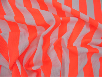 Bullet Printed Liverpool Textured Fabric Stretch Neon Coral White 1 inch Stripe P11