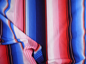 Bullet Printed Liverpool Textured Fabric Stretch Serape Stripe Red Blue V26 Bullet Printed Liverpool Textured Fabric Stretch Serape Stripe Red Blue V26