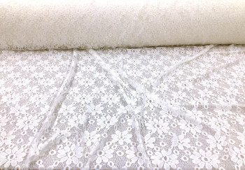 Embroidered Stretch Lace Apparel Fabric Sheer Floral Ivory TT402