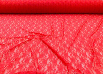 Embroidered Stretch Lace Apparel Fabric Sheer Floral Red BB101