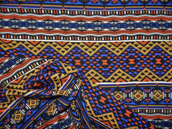 Challis Rayon Apparel Fabric Aztec Purple Blue Orange Black Ivory Mango F503 Challis Rayon Apparel Fabric Aztec Purple Blue Orange Black Ivory Mango F503