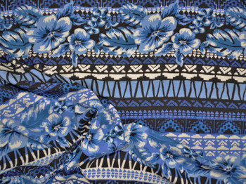 Challis Rayon Apparel Fabric Tropical Floral Aztec Blue Black White F500