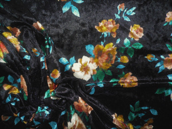 Printed Stretch Velvet Spandex Fabric Apparel Black Gold Brown Aqua Floral G403 Printed Stretch Velvet Spandex Fabric Apparel Black Gold Brown Aqua Floral G403