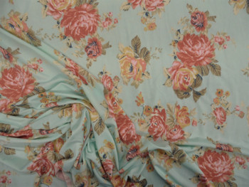 Printed DTY Spandex Stretch Apparel Fabric Light Mint Mauve Pink Floral A409 Printed DTY Spandex Stretch Apparel Fabric Light Mint Mauve Pink Floral A409