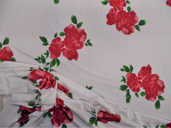 Printed DTY Spandex Stretch Apparel Fabric Red Green White Rose Floral B307 Printed DTY Spandex Stretch Apparel Fabric Red Green White Rose Floral B307