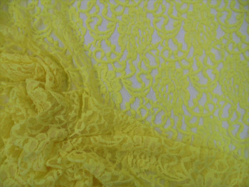 Embroidered Stretch Lace Apparel Fabric Sheer Floral Lemon Yellow RR300