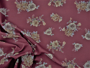 Bullet Printed Liverpool Textured Fabric Stretch Burgundy Brown Gray Floral R47