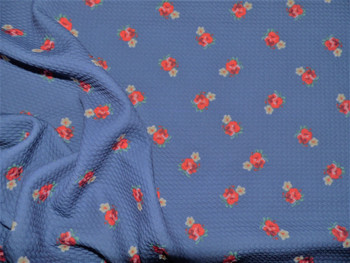 Bullet Printed Liverpool Textured Fabric Stretch Denim Blue Red Yellow Floral O46