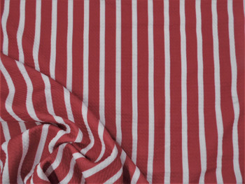 Bullet Printed Liverpool Textured Fabric 4 way Stretch Red White Stripe W43 Bullet Printed Liverpool Textured Fabric 4 way Stretch Red White Stripe W43