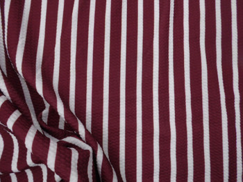 Bullet Printed Liverpool Textured Fabric 4 way Stretch Burgundy White Stripe W41 Bullet Printed Liverpool Textured Fabric 4 way Stretch Burgundy White Stripe W41