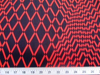 Discount Fabric Printed Lycra Spandex Stretch Red Orange Geometric Diamonds C201 Discount Fabric Printed Lycra Spandex Stretch Red Orange Geometric Diamonds C201