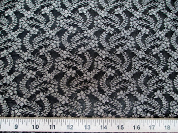 Discount Fabric Stretch Lace Black Metallic Silver Floral LC101 Discount Fabric Stretch Lace Black Metallic Silver Floral LC101