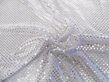 Fabric Stretch Glitter Mesh Sequin Dots White and Silver Sheer Sparkle L46