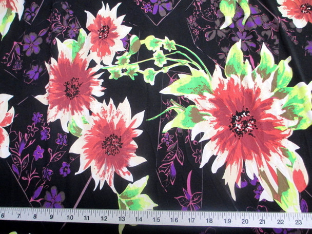 Discount Fabric Printed Jersey Knit ITY Stretch Bold Floral Pink Black C300