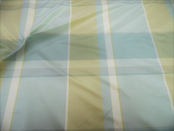 Fabric Robert Allen Beacon Hill Kure Plaid Blue Mist Tan 100% Silk Drapery JJ35