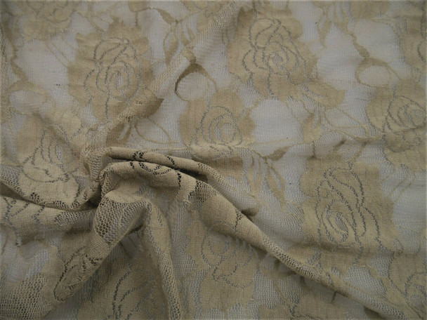 Stretch Mesh Lace Fabric Pale Brown Floral Sheer A307