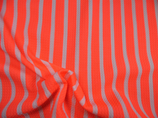 Bullet Printed Liverpool Textured Fabric Stretch Neon Coral White Small Stripe O51