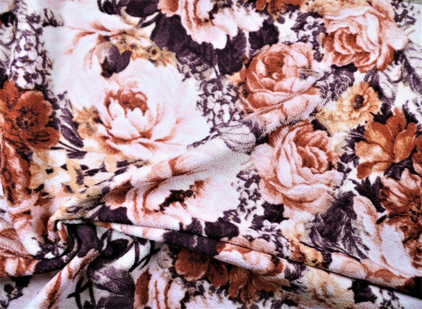 Printed Liverpool Textured Fabric Stretch Burgundy Mauve Pink Auburn Floral K506