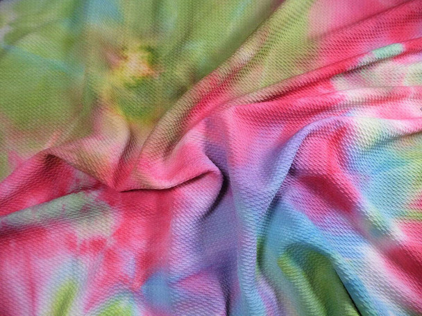 Bullet Hand Tie Dye Liverpool Textured Fabric Stretch Green Purple Pink Blue W36