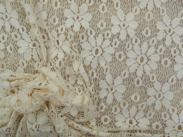 Embroidered Stretch Lace Floral Cream