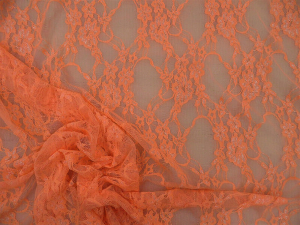 Embroidered Stretch Lace Floral Mango Orange