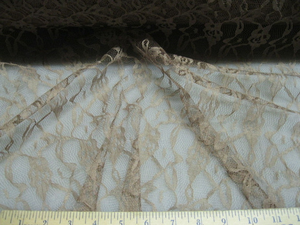 Discount Fabric Organza Mesh Lace Latte Brown Floral Abstract LC304