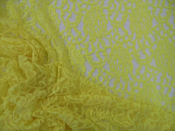Embroidered Stretch Lace Apparel Fabric Sheer Floral Lemon Yellow RR300