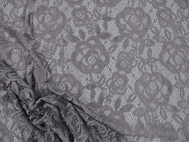 Embroidered Stretch Lace Apparel Fabric Sheer Metallic Rose Floral Gray XX24