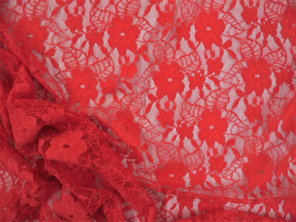 Embroidered Stretch Lace Apparel Fabric Sheer Floral Red CC202
