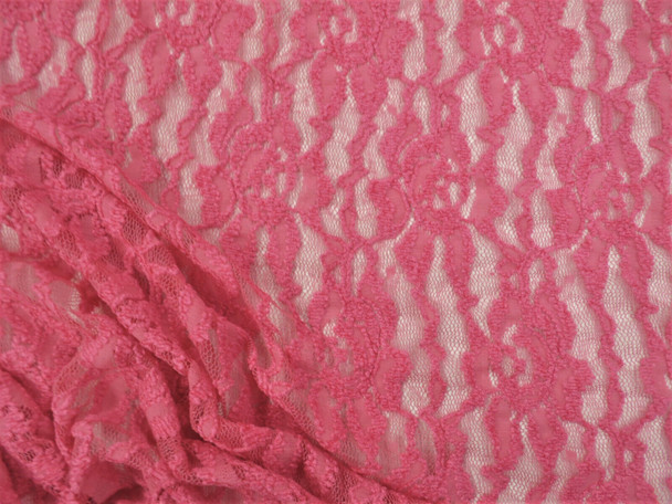 Embroidered Stretch Lace Apparel Fabric Sheer Floral Strawberry Pink QQ103