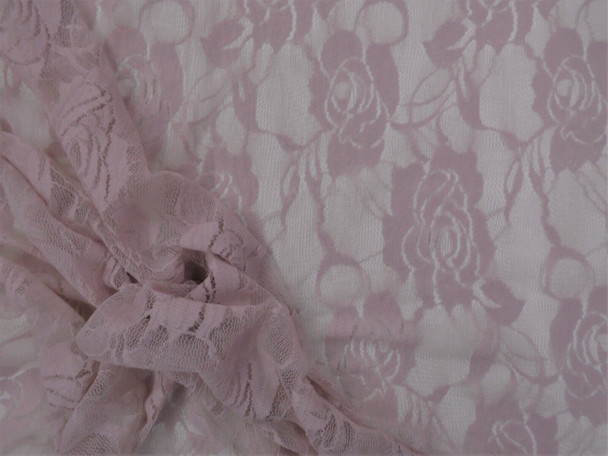 Stretch Lace Apparel Fabric Sheer Rose Floral Dusty Lavender RR202