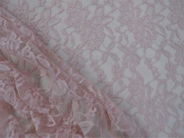 Embroidered Stretch Lace Apparel Fabric Sheer Floral Salt Pink QQ101