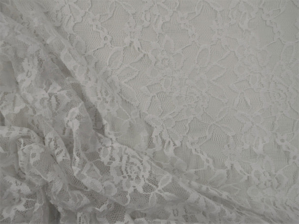 Embroidered Stretch Lace Apparel Fabric Sheer Pearl White Floral PP55