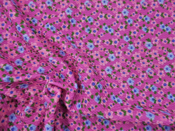 Bullet Printed Liverpool Textured Fabric Stretch Pink Blue Green Floral V29