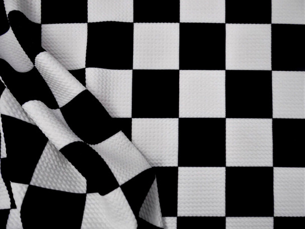 Bullet Printed Liverpool Textured Fabric 4 way Stretch Checkered Black White T29