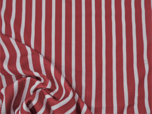 Bullet Printed Liverpool Textured Fabric 4 way Stretch Red White Stripe W43
